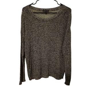 Eileen Fisher Black Gold Metallic Knit Linen Wool Boxy Loose Sweater, XL